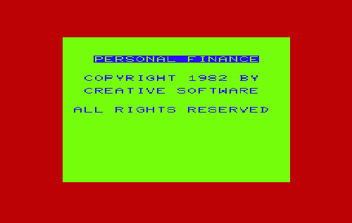 Personal Finance I title screen for Vic-20